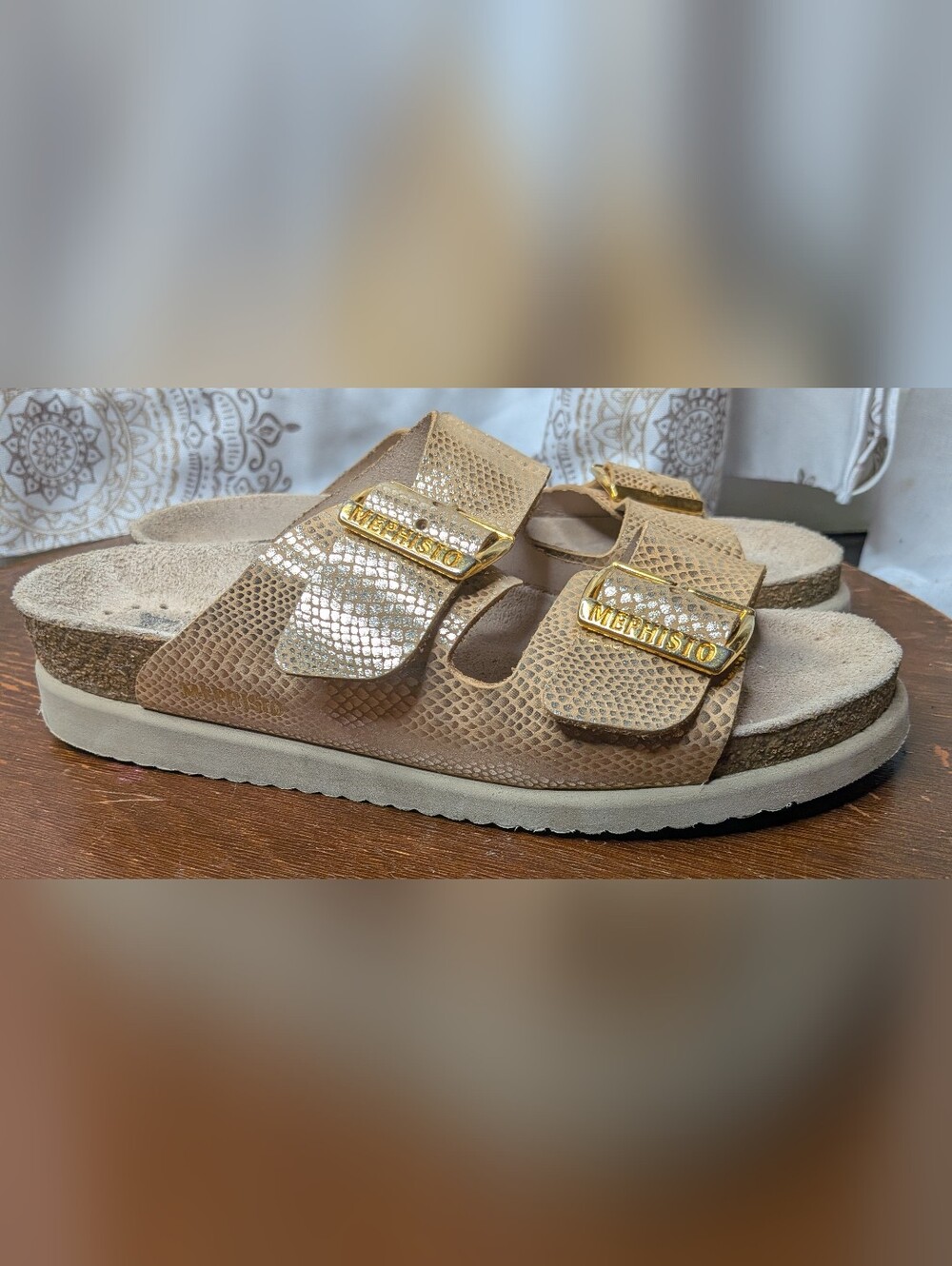 Mephisto Women's Hester Light Sand Havana 512 Two Buckle Straps Flat Sandals 37 - Picture 4 of 10